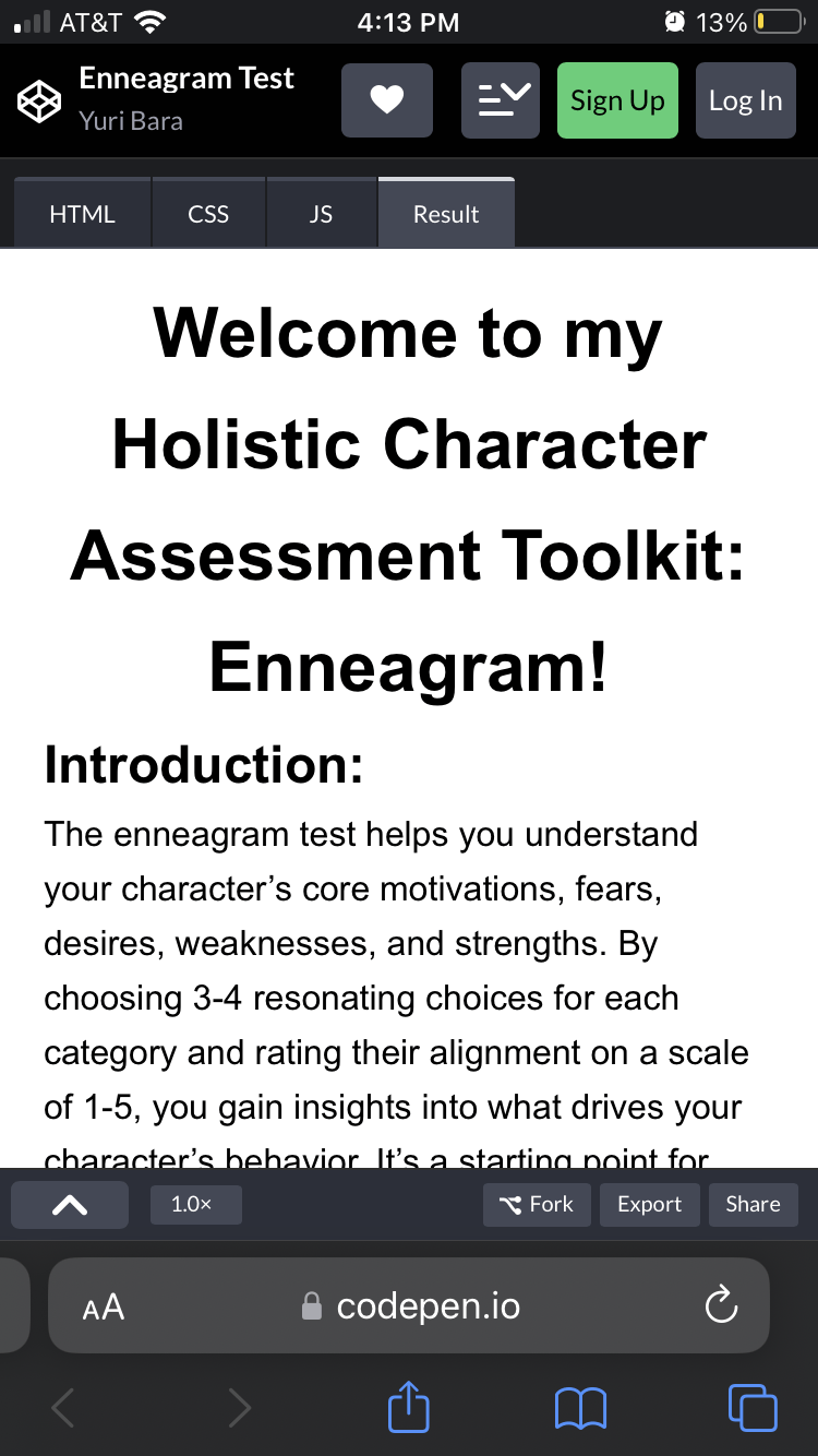 Try my H-CAT Enneagram test on code pen.